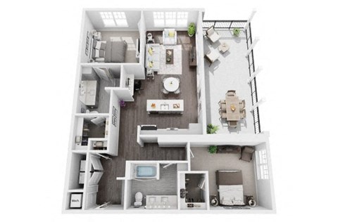 2 bed 2 bath 1291sf 3d floor plan at St. Mary's Square North